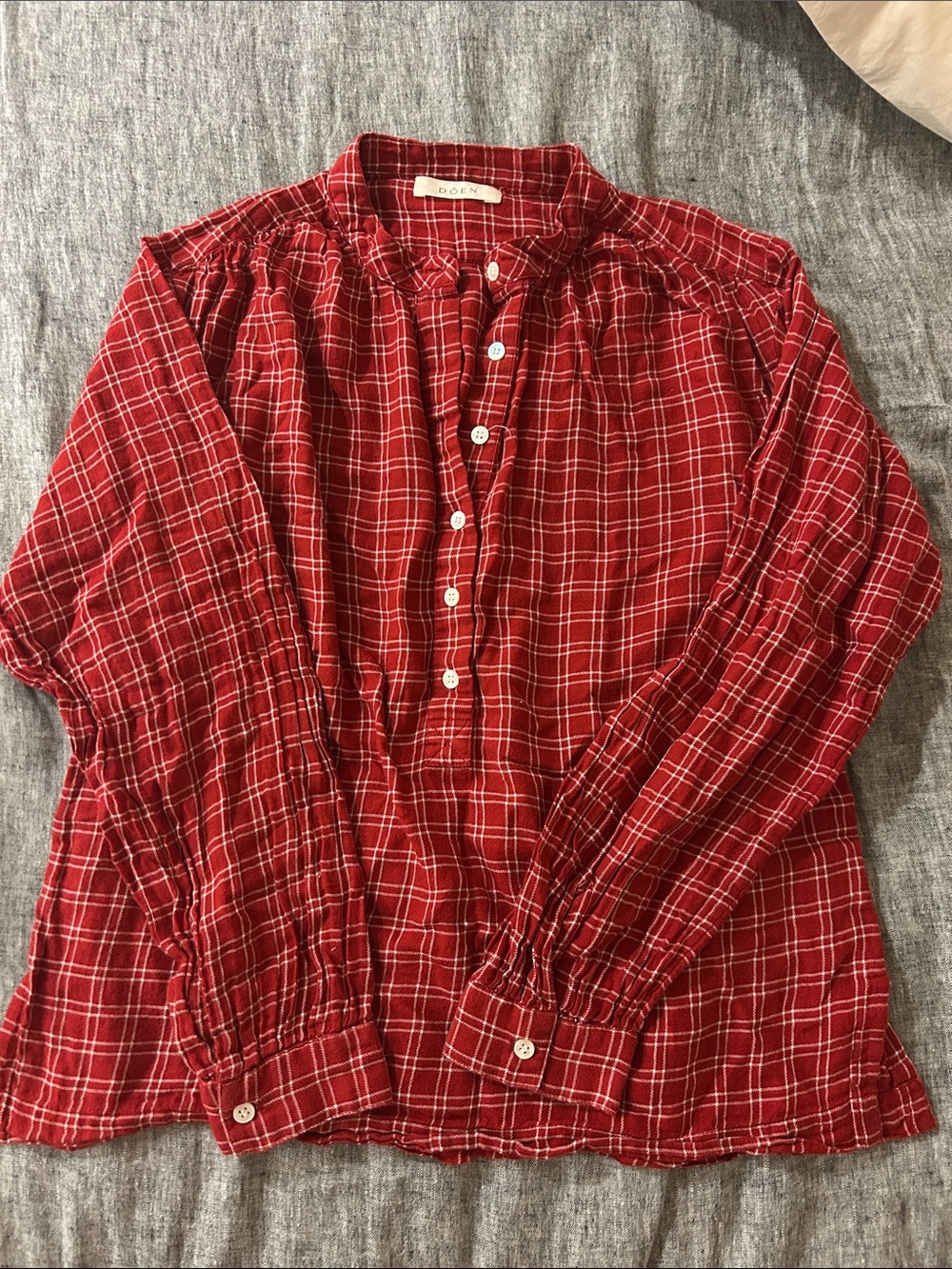 Doen Red Plaid Button-Down Peasant Shirt